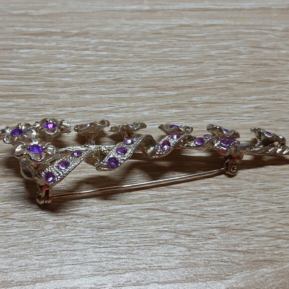 Vintage Silver Tone with Purple Faux Stone Flower Metal Pin Brooch #4 - Picture 8 of 11